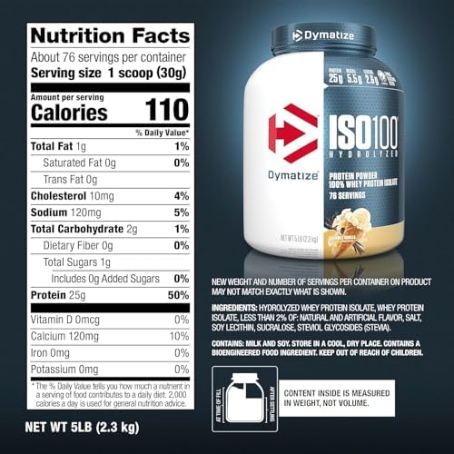 Dymatize ISO 100 Whey Protein Powder with 25g of Hydrolyzed 100  Whey Isolate  Vanilla 5 Pound  Package may vary