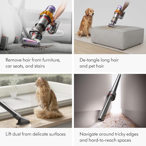 Dyson V15 Detect Plus Cordless Vacuum Illumination Reveals dust 240AW 3 Power Modes Up to 60 Minutes Deep Cleans Hard Floors and Carpets Detangles pet Hair Converts to Handheld