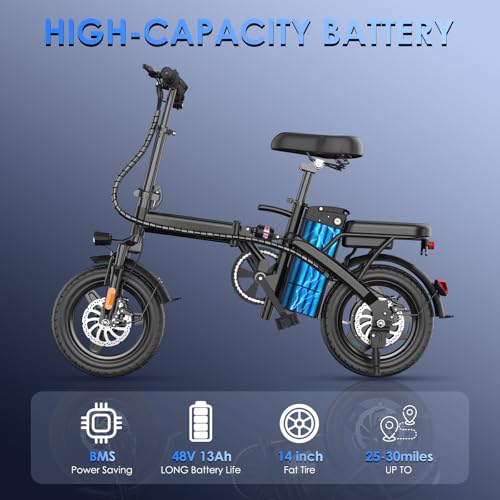E14 E Bike Electric Bike for Adults 500W Motor  Folding Ebike 14  48V 10Ah Removable Battery UL 2849 Certified  30 Miles PAS Range  Mini E Bikes for Teens