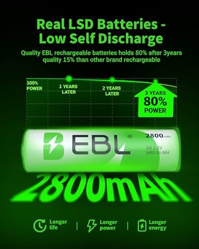 EBL AA Rechargeable Batteries 2800mAh Ready2Charge Quality AA Batteries   16 Counts