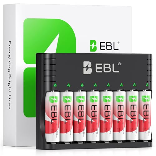 EBL Rechargeable AA Batteries Lithium with Charger  3000mWh 1 5V Double A Lithium ion Battery  1600 Cycles Long Lasting AA Lithium Rechargeable Batteries 8 Pack for Blink Outdoor Camera