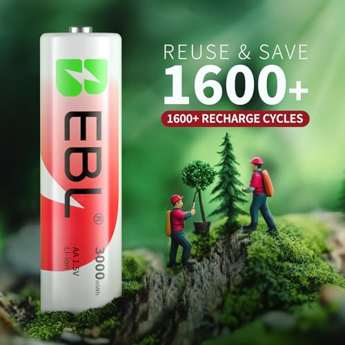 EBL Rechargeable AA Batteries Lithium with Charger  3000mWh 1 5V Double A Lithium ion Battery  1600 Cycles Long Lasting AA Lithium Rechargeable Batteries 8 Pack for Blink Outdoor Camera