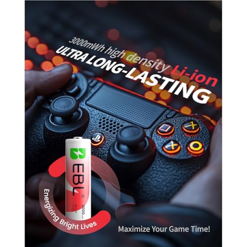 EBL Rechargeable AA Batteries Lithium with Charger  3000mWh 1 5V Double A Lithium ion Battery  1600 Cycles Long Lasting AA Lithium Rechargeable Batteries 8 Pack for Blink Outdoor Camera
