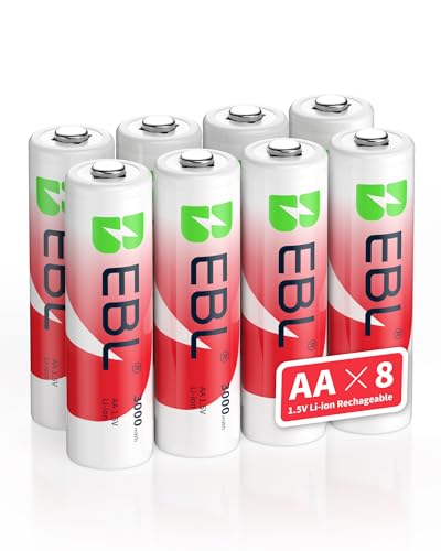 EBL Rechargeable Lithium AA Batteries  1 5V 3000mWh Double AA Battery1600  Recharge Cycles Long Lasting Power for Blink Outdoor Camera  8 Pack