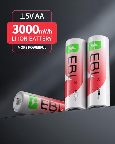 EBL Rechargeable Lithium AA Batteries  1 5V 3000mWh Double AA Battery1600  Recharge Cycles Long Lasting Power for Blink Outdoor Camera  8 Pack