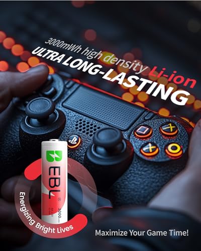 EBL Rechargeable Lithium AA Batteries  1 5V 3000mWh Double AA Battery1600  Recharge Cycles Long Lasting Power for Blink Outdoor Camera  8 Pack
