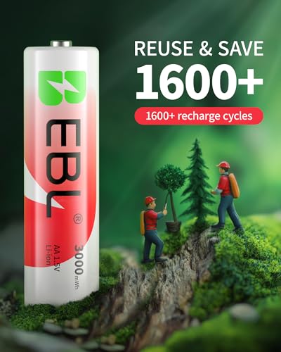 EBL Rechargeable Lithium AA Batteries  1 5V 3000mWh Double AA Battery1600  Recharge Cycles Long Lasting Power for Blink Outdoor Camera  8 Pack