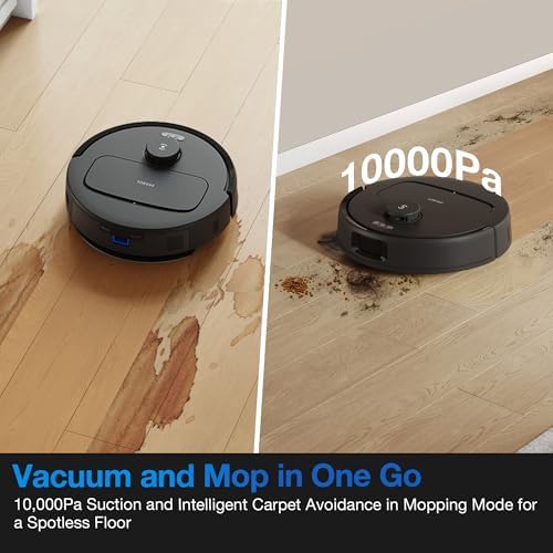 ECOVACS DEEBOT N20e Plus Robot Vacuum and Mop  10000Pa Strong Suction  Self Emptying Bagless Base  Tangle Free Roller for Pet Hair  Smart Mapping  300 Min Runtime  Alexa Compatible