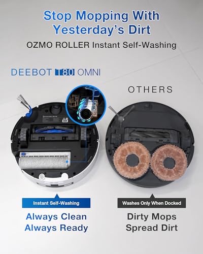ECOVACS DEEBOT T80 Omni Robot Vacuum and Mop  18 000Pa Suction  OZMO  Roller Real Time Mop Washing  Self Emptying  Hot Air Drying  AI Navigation  Anti Tangle Brush  for Pets  Carpets & Hard Floors