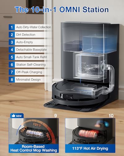 ECOVACS DEEBOT T80 Omni Robot Vacuum and Mop  18 000Pa Suction  OZMO  Roller Real Time Mop Washing  Self Emptying  Hot Air Drying  AI Navigation  Anti Tangle Brush  for Pets  Carpets & Hard Floors