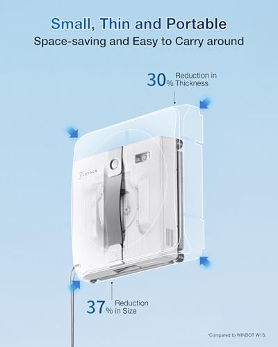 ECOVACS WINBOT Mini Window Cleaning Robot   Compact Design  Dual Nozzles with Ultrasonic Spray  9 Stage Protection System  Intelligent Path Planning  3 Cleaning Modes  Anti Slipping System