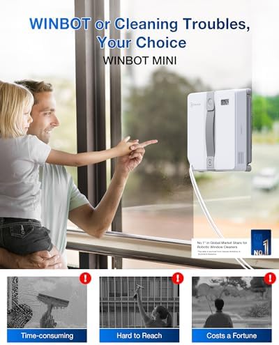 ECOVACS WINBOT Mini Window Cleaning Robot   Compact Design  Dual Nozzles with Ultrasonic Spray  9 Stage Protection System  Intelligent Path Planning  3 Cleaning Modes  Anti Slipping System