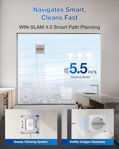ECOVACS WINBOT W2S Window Cleaning Robot  Intelligent Edge to Edge Cleaning with TruEdge Scrubbers  3 Water Nozzles  10 Level Safety System  Win SLAM 4 0 Route Planning  Even Climbing System
