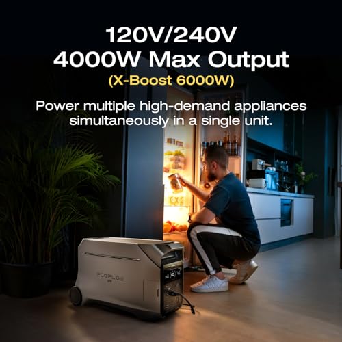 EF ECOFLOW DELTA Pro 3 Estación de energía portátil, batería LFP de 4096 Wh, expandible a 48 kWh, salida de CA de 120/240 V 4000 W, generador solar para uso doméstico, accesorios de campamento,