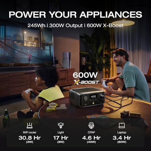 EF ECOFLOW Portable Power Station RIVER 3 245Wh LiFePO4 Battery Power Station 300W Up to 600W AC Output <20 MS UPS & <30 dB 1Hr Fast Charging Solar Generator for Outdoor/Camping/Home Use