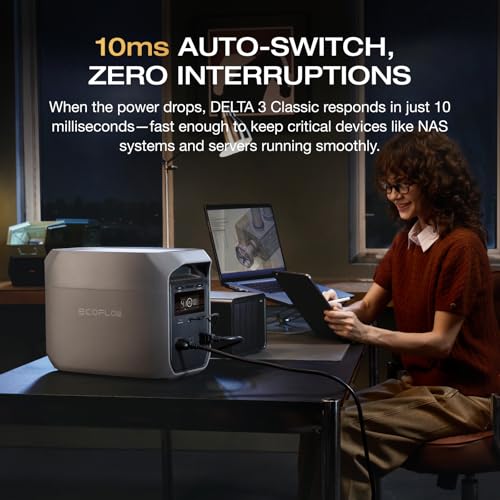 EF ECOFLOW Central eléctrica portátil DELTA 3 Classic, batería LiFePO4 de 1024 Wh, salida USB-C de 1800 W AC/100 W, carga rápida de 1 hora, generador solar para respaldo del hogar, camping y caravanas (panel solar opcional)