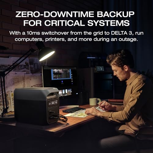 EF ECOFLOW Central eléctrica portátil DELTA 3 Classic, batería LiFePO4 de 1024 Wh, salida USB-C de 1800 W AC/100 W, carga rápida de 1 hora, generador solar para respaldo del hogar, camping y caravanas (panel solar opcional)