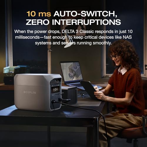 EF ECOFLOW Central eléctrica portátil DELTA 3 Classic, batería LiFePO4 de 1024 Wh, salida USB-C de 1800 W AC/100 W, carga rápida de 1 hora, generador solar para respaldo del hogar, camping y caravanas (panel solar opcional)