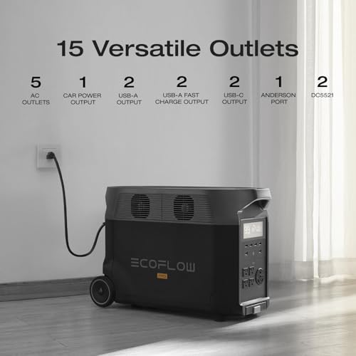 EF ECOFLOW Portable Power Station 3600Wh DELTA Pro  120V AC Outlets x 5  3600W  2 7H Fast Charge  Lifepo4 Power Station  Solar Generator for Home Use  Power Outage  Camping  RV  Emergencies