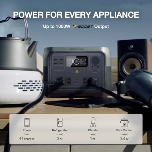 EF ECOFLOW Portable Power Station River 2 Max 500  499Wh LiFePO4 Battery/ 1 Hour Fast Charging  Up to 1000W Output Solar Generator  Solar Panel Optional  for Outdoor Camping/RVs/Home Use