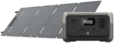 EF ECOFLOW Estación de energía portátil RIVER 2 con panel solar de 45 W, batería LiFePO4 de 256 Wh/1 hora de carga rápida, hasta 600 W de salida, generador solar para campamento al aire libre/RVs/uso doméstico
