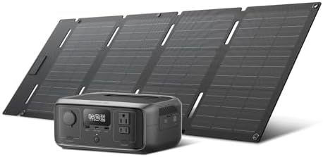 EF ECOFLOW Estación de energía portátil RIVER 2 con panel solar de 45 W, batería LiFePO4 de 256 Wh/1 hora de carga rápida, hasta 600 W de salida, generador solar para campamento al aire libre/RVs/uso doméstico