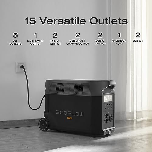 EF ECOFLOW Portable Power Station 3600Wh DELTA Pro  120V AC Outlets x 5  3600W  2 7H Fast Charge  Lifepo4 Power Station  Solar Generator for Home Use  Power Outage  Camping  RV  Emergencies