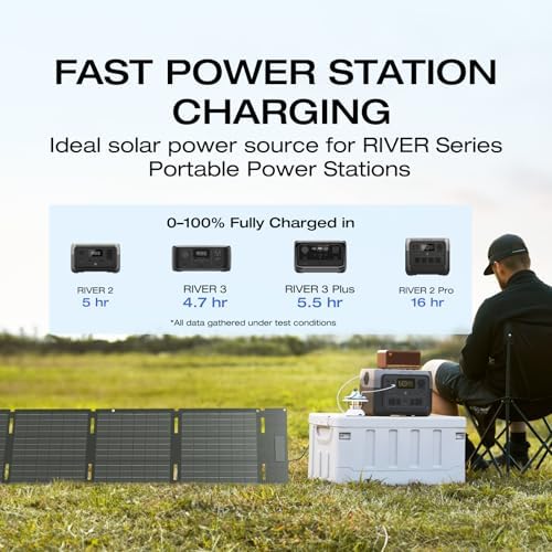 EF ECOFLOW Portable Power Station RIVER 2 with 60W Solar Panel  256Wh LiFePO4 Battery/ 1 Hour Fast Charging  Up to 600W Output  Solar Generator for Outdoor Camping/RVs/Home Use