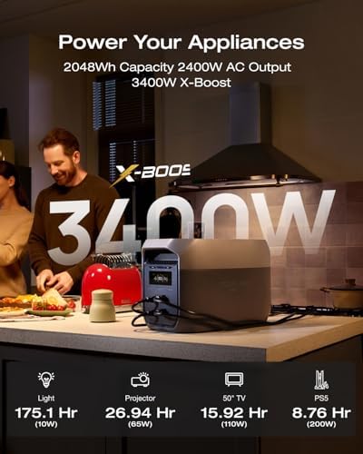 EF ECOFLOW Portable Power Station DELTA 3 Max  2048Wh LiFePO4 Battery  Solar Generator  Solar Panel Optional   3400W X Boost Output  Ultra Fast 0 80  Charging in 1 13 Hr  Home Backup & RV Camping