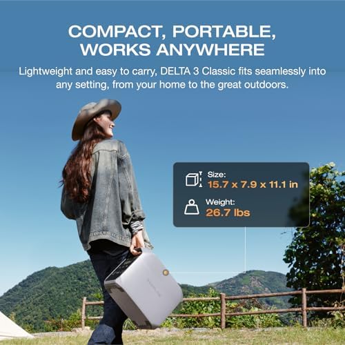 EF ECOFLOW Portable Power Station Delta 3 Classic  1024Wh LiFePO4 Battery  1800W AC/100W USB C Output  1 Hr Fast Charge  Solar Generator for Home Backup  Camping & RVs  Solar Panel Optional 