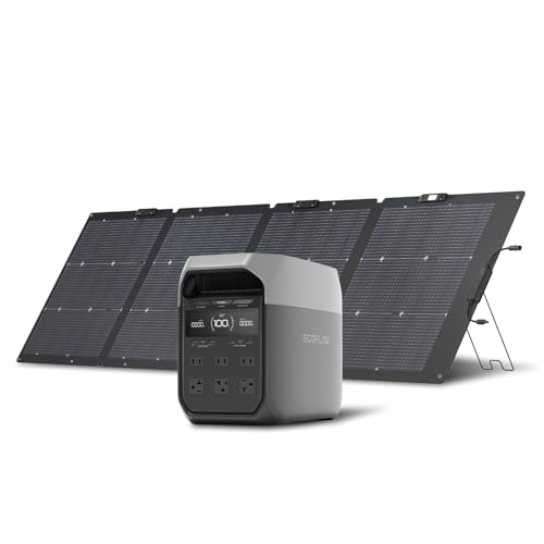 EF ECOFLOW Solar Generator DELTA 3 with 220W Bifacial Solar Panel  1024Wh Portable Power Station  LFP Battery 1800W AC/100W USB C Output  Full Charge in 56 Min for Home Backup Power  Camping & RVs