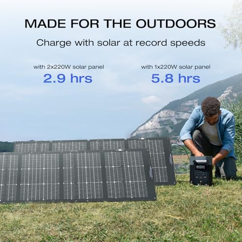 EF ECOFLOW Solar Generator DELTA 3 with 220W Bifacial Solar Panel  1024Wh Portable Power Station  LFP Battery 1800W AC/100W USB C Output  Full Charge in 56 Min for Home Backup Power  Camping & RVs