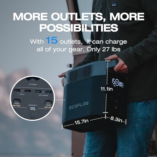 EF ECOFLOW Solar Generator DELTA 3 with 220W Bifacial Solar Panel  1024Wh Portable Power Station  LFP Battery 1800W AC/100W USB C Output  Full Charge in 56 Min for Home Backup Power  Camping & RVs