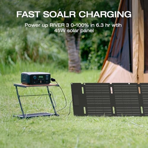 EF ECOFLOW Solar Generator RIVER 3 with 45W Solar Panel  245Wh Portable Power Station LiFePO4 Battery  300W Up to 600W AC Output  <20 MS UPS  1Hr Fast Charging Power Station for Outdoor/Camping/RVs