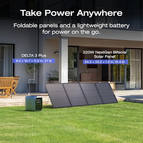 EF ECOFLOW Solar Generator DELTA 3 Plus with 220W Bifacial Solar Panel  1000W Solar Input  LFP LiFePO4  Battery  Portable Power Station for Home Backup Power  Camping & RVs