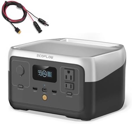 EF ECOFLOW Solar Generator RIVER 3 with 60W Solar Panel  245Wh Portable Power Station LFP Battery  300W Up to 600W AC Output  <20 MS UPS  1Hr Fast Charging Power Station for Outdoor/RVs