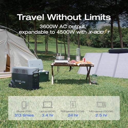EF ECOFLOW Solar Generator 3 6KWh DELTA Pro with 2X400W Portable Solar Panel  23  High Efficiency  5 AC Outlets  120V/3600W  for Home Backup Outdoors Camping RV Emergency