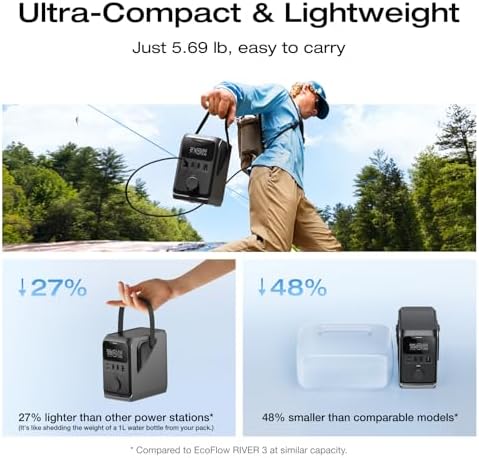 EF ECOFLOW TRAIL 300 DC Power Bank Station  288Wh Outdoor Portable Power Station  LiFePO4 Battery  300W DC Output  Compact Solar Generator for Camping  Travel  and Emergency  No Wall Charger Included