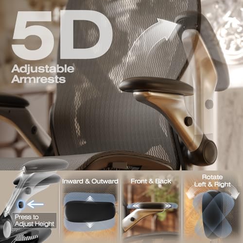 ELABEST X100 Ergonomic Mesh Office Chair with Footrest  Big and Tall Hone Desk Chair with 5D Flip Up Arms  Adjustable 3D Lumbar Support Gaming & Executive Computer Chairs