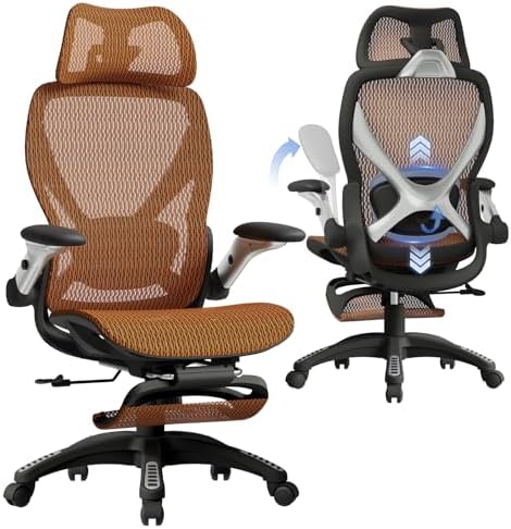ELABEST X100 Ergonomic Mesh Office Chair with Footrest  Big and Tall Hone Desk Chair with 5D Flip Up Arms  Adjustable 3D Lumbar Support Gaming & Executive Computer Chairs