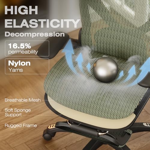 ELABEST X100 Silla de oficina ergonómica de malla con reposapiés, silla grande y alta para escritorio con brazos abatibles 5D, soporte lumbar ajustable 3D, sillas de computadora para juegos y