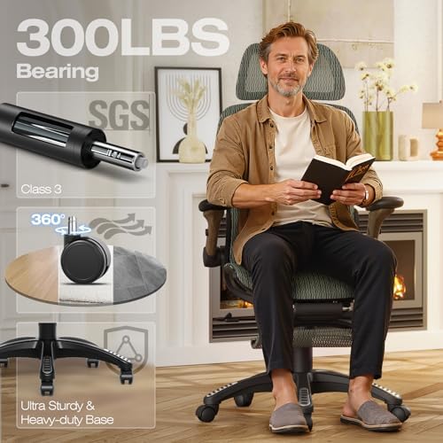 ELABEST X100 Silla de oficina ergonómica de malla con reposapiés, silla grande y alta para escritorio con brazos abatibles 5D, soporte lumbar ajustable 3D, sillas de computadora para juegos y