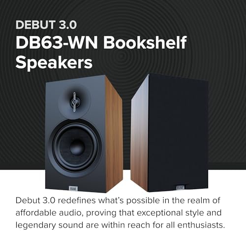 ELAC Debut 3 0 DB53 BK Bookshelf Speakers  Black Ash  Pair    1  Aluminum Dome Tweeter & 5 25  Aramid Fiber Woofer   2 Way Bass Reflex   48Hz to 38KHz Response