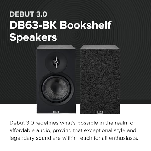 ELAC Debut 3 0 DB63 BK Bookshelf Speakers  Black Ash  Pair    1  Aluminum Dome Tweeter & 6 5  Aramid Fiber Woofer   2 Way Bass Reflex   42Hz to 38KHz Response