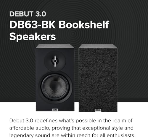 ELAC Debut 3 0 DB63 BK Bookshelf Speakers  Black Ash  Pair    1  Aluminum Dome Tweeter & 6 5  Aramid Fiber Woofer   2 Way Bass Reflex   42Hz to 38KHz Response