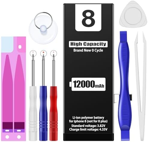 EMNT 12000mAh Battery for iPhone 8   Model A1863 A1905 A1906  High Capacity Than Others Replacement Battery with Complete Repair Tool Kit and Instructions 8