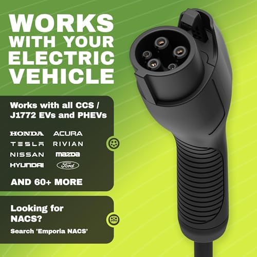 EMPORIA Cargador EV de nivel 2 – NEMA 14-50 EVSE con conector J1772 – Cargador EV de 48 amperios nivel 2, estación de carga de vehículos eléctricos habilitada para WiFi de 240 V, cable de 25 pies
