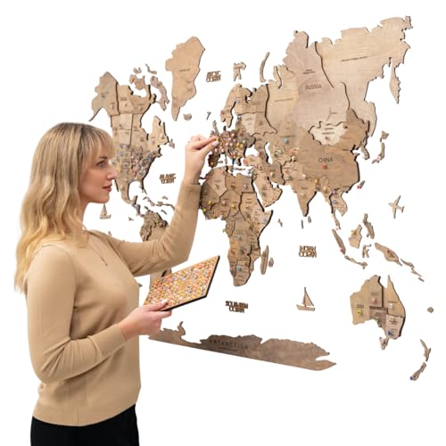 ENJOY THE WOOD 3D Wood World Map Wall Art Large Wall Décor   World Travel Map   Any Occasion Gift Idea   Wall Art For Home & Kitchen or Office  Large  Terra 