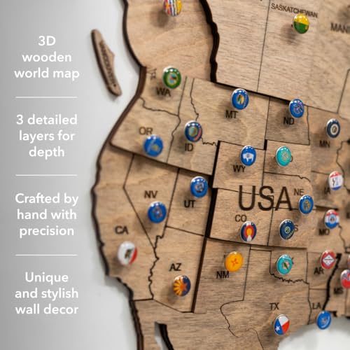 ENJOY THE WOOD 3D Wood World Map Wall Art Large Wall Décor   World Travel Map   Any Occasion Gift Idea   Wall Art For Home & Kitchen or Office  Large  Terra 