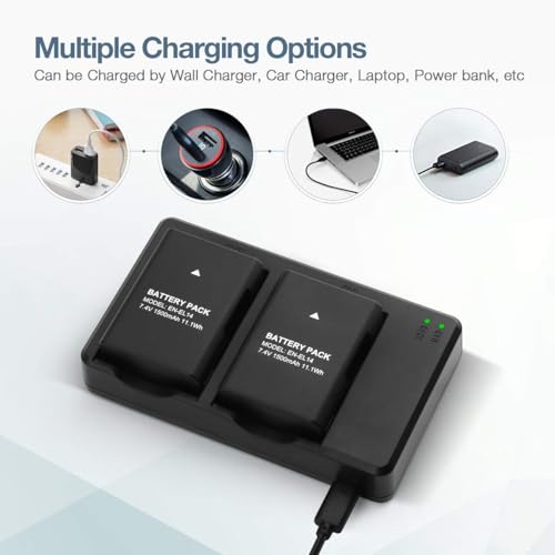 EN EL14 EN EL14A Battery USB Charger and 2 Pack Rechargeable Batteries Replacement Compatible with Nikon D3100 D3200 D3300 D3400 D3500 D5100 D5200 D5300 D5500 D5600 DF Coolpix P7000 P7100 P7700 P7800
